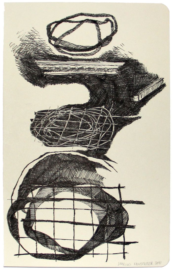 Click the image for a view of: Marcus Neustetter. Observation structure  Nirox . 2011. Pen & ink on paper. 330X210mm